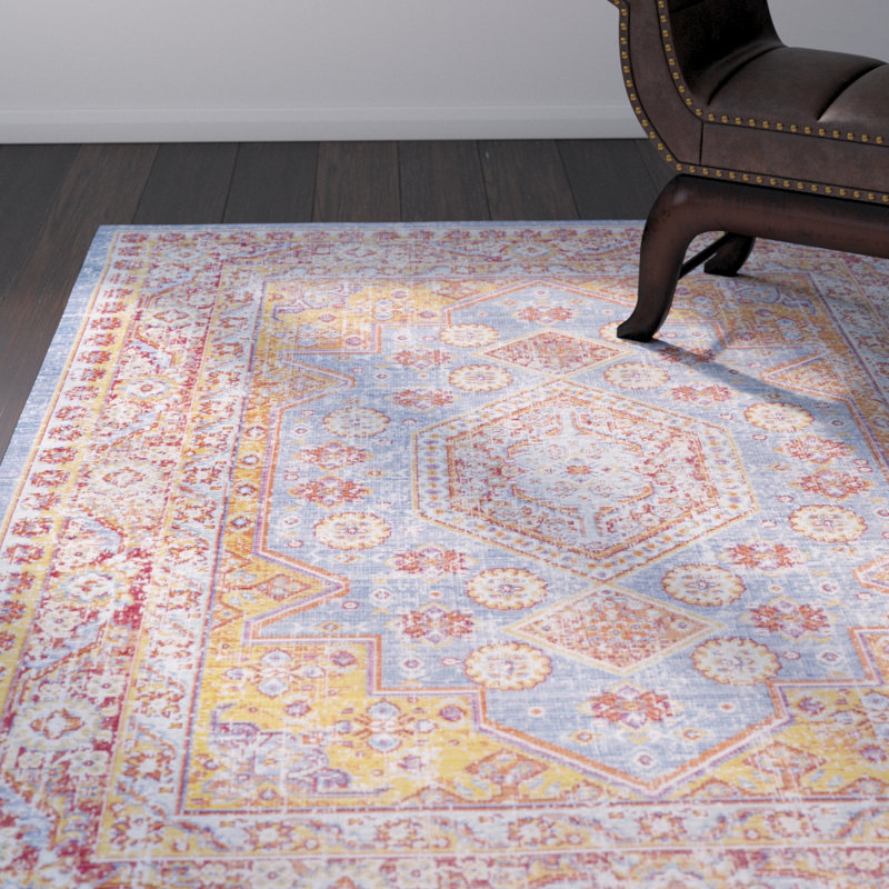 Bungalow Rose Kahina Vintage Distressed Oriental Pink/Blue Area Rug